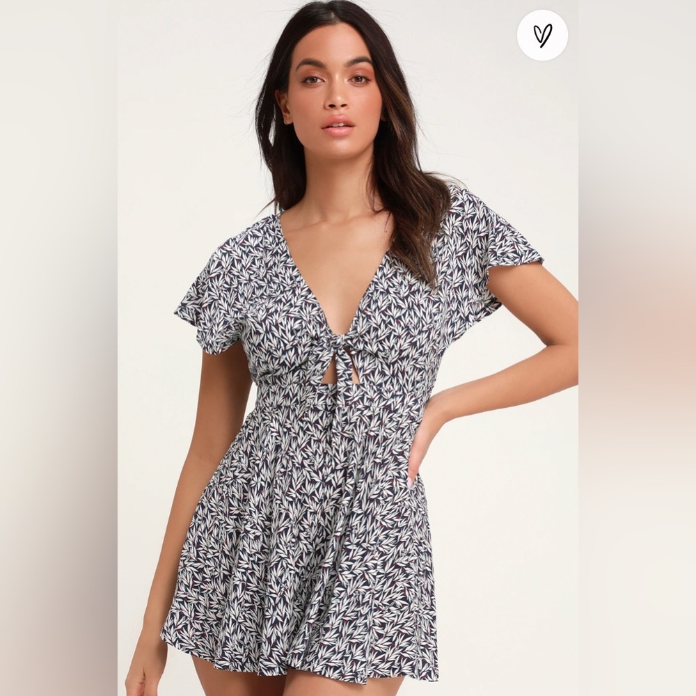 Lulus Dondi Navy Blue and White Print Romper